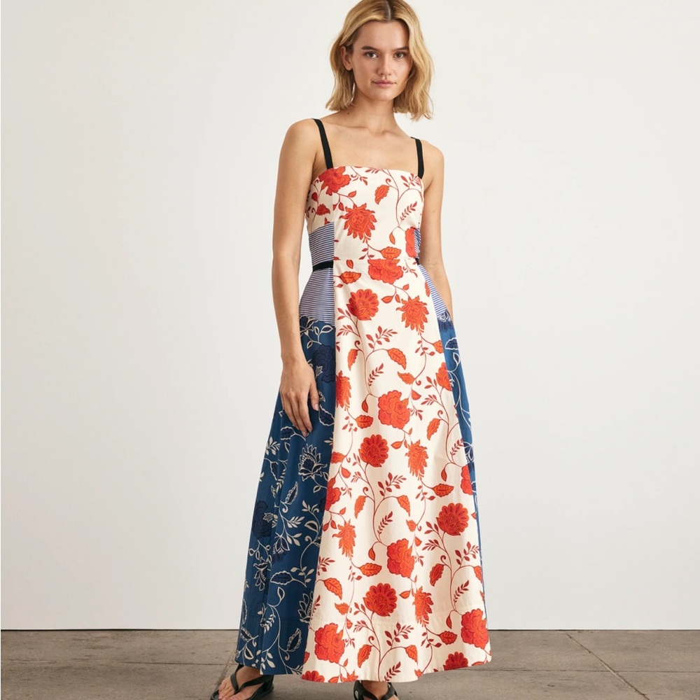 Tanya Taylor Tavira Red and Blue Floral Maxi Dress